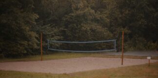 This is a picture of an outdoor volleyball court outside Stockholm.
