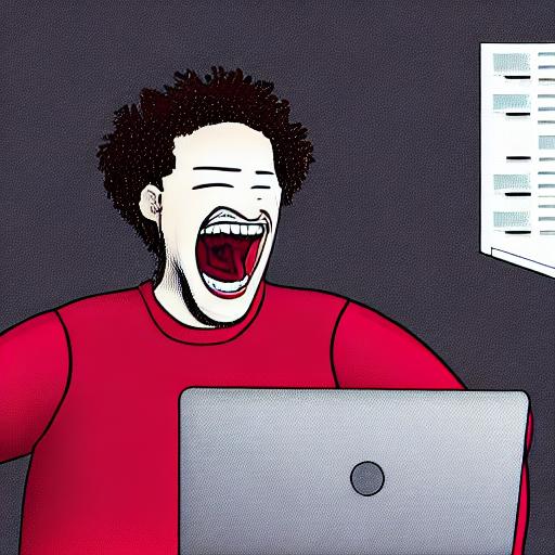 Highly detailed visual art of a coder hysterically laughing while coding - TikTok's Algorithm