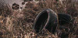 Abandoned Tires in Brown Grass