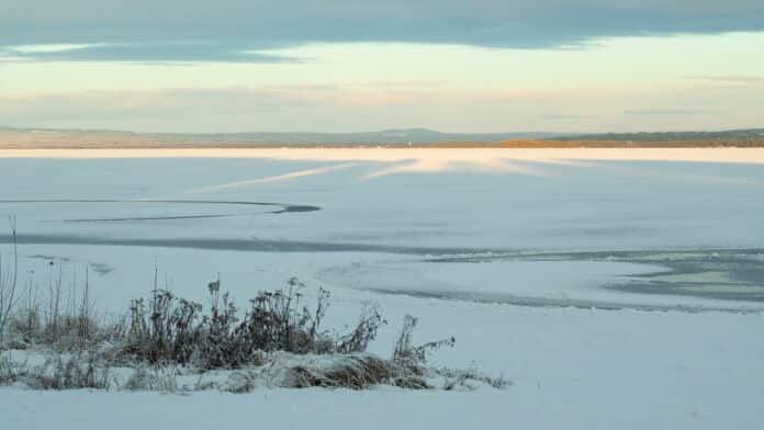 A frozen lake in Dalarna, Sweden.